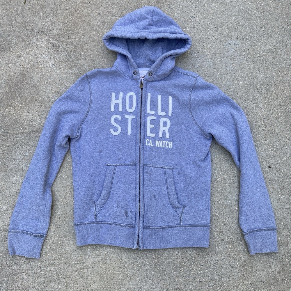 Vintage y2k Hollister Zip Up Hoodie Gray Large Distressed